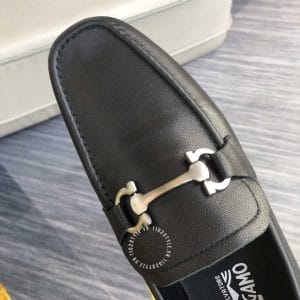 Giày Salvatore Ferragamo nam đen trơn logo kim loại cao cấp - Ảnh 6