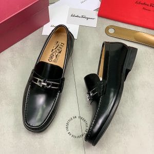 Giày Salvatore Ferragamo đen logo bạc da bò cao cấp - Ảnh 5