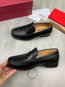 Giày Lười Salvatore nam màu đen họa tiết nổi form ôm chân - Hình ảnh 3