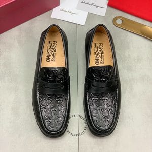 Giày Lười Salvatore nam màu đen họa tiết nổi form ôm chân
