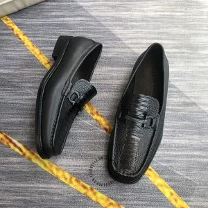 Giày Salvatore Ferragamo màu đen dập vân cá sấu hàng hiệu - Hình ảnh 4