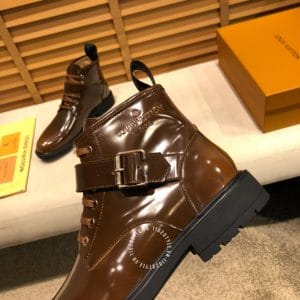 Giày Louis Vuitton cổ cao boot nam da trơn màu nâu phiên bản cài khuy - Ảnh 7