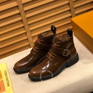 Giày Louis Vuitton cổ cao boot nam da trơn màu nâu phiên bản cài khuy - Ảnh 3