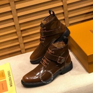 Giày Louis Vuitton cổ cao boot nam da trơn màu nâu phiên bản cài khuy - Ảnh 4