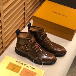 Giày Louis Vuitton cổ cao boot nam da trơn màu nâu phiên bản cài khuy - Ảnh 2