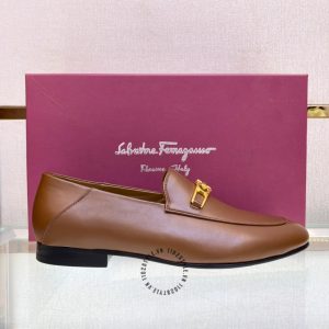 Giày Salvatore Ferragamo màu nâu logo vàng hàng hiệu giá tốt - Ảnh 5