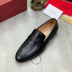 Giày tây Salvatore Ferragamo màu đen logo chữ nổi - Ảnh 5