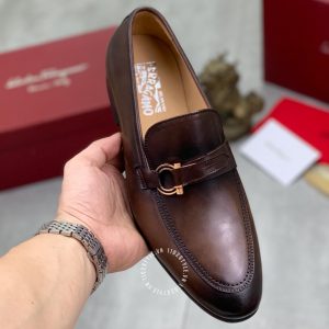 Giày Salvatore Ferragamo nam màu nâu logo vàng sang trọng - Ảnh 4