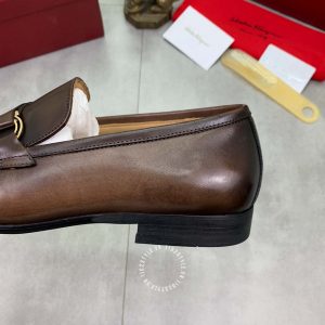 Giày Salvatore Ferragamo nam màu nâu logo vàng sang trọng - Ảnh 6