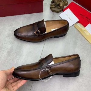 Giày Salvatore Ferragamo nam màu nâu logo vàng sang trọng - Ảnh 2
