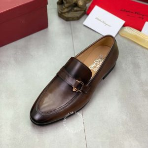 Giày Salvatore Ferragamo nam màu nâu logo vàng sang trọng - Ảnh 5