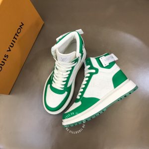 Giày thể thao hàng hiệu LV Sneakers cổ cao trắng phối màu xanh lá - Ảnh 3