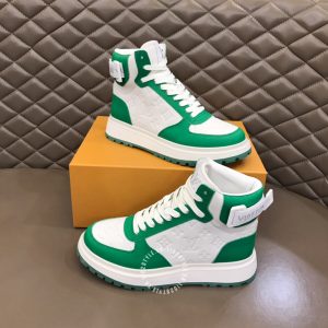 Giày thể thao hàng hiệu LV Sneakers cổ cao trắng phối màu xanh lá - Ảnh 2