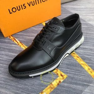 Giày thể thao nam cao cấp Louis Vuitton da trơn màu đen - Hình ảnh 5
