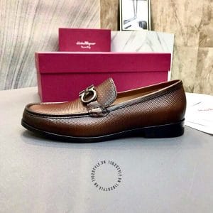 Giày Lười Salvatore Ferragamo màu nâu logo kim loại cao cấp - Hình ảnh 6