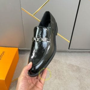 Giày lười Louis Vuitton đen bóng full họa tiết Monogram siêu cấp - Hình ảnh 6