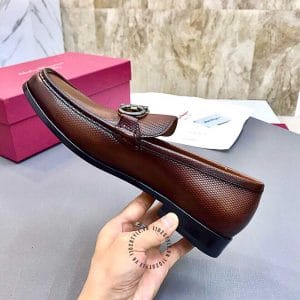Giày Lười Salvatore Ferragamo màu nâu logo kim loại cao cấp - Hình ảnh 7