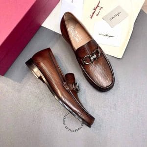 Giày Lười Salvatore Ferragamo màu nâu logo kim loại cao cấp - Hình ảnh 4
