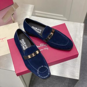 Giày Salvatore Ferragamo nam màu xanh logo vàng - Ảnh 3