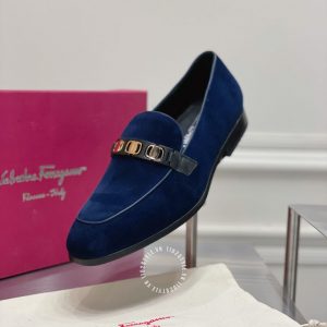 Giày Salvatore Ferragamo nam màu xanh logo vàng - Ảnh 4