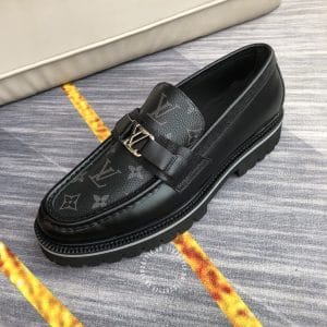 Giày Louis Vuitton lười màu đen đế cao su dày họa tiết Monogram - Ảnh 6