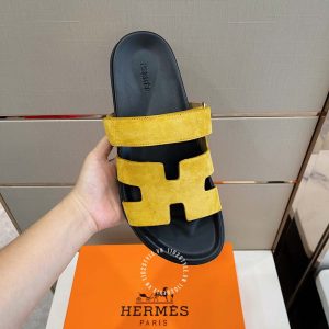 Dép quai ngang Hermes nam màu vàng da lộn chất lượng cao - Ảnh 4