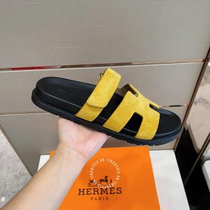 Dép quai ngang Hermes nam màu vàng da lộn chất lượng cao - Ảnh 5