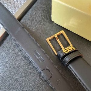Thắt lưng Burberry nam màu đen trơn khóa vàng - Ảnh 2