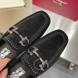 Giày nam hàng hiệu Moca Salvatore Ferragamo da lộn màu đen - Ảnh 6