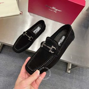 Giày nam hàng hiệu Moca Salvatore Ferragamo da lộn màu đen - Ảnh 5