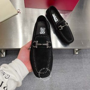 Giày nam hàng hiệu Moca Salvatore Ferragamo da lộn màu đen - Ảnh 4