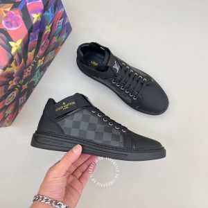 Giày nam da xịn LV Sneakers thể thao màu đen họa tiết caro - Ảnh 3