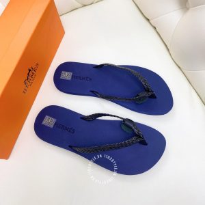 Dép Hermes màu xanh navy quai đen hàng hiệu cao cấp - Hình ảnh 5