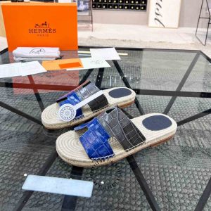Dép cói nam Hermes quai xanh phối ghi hàng hiệu cao cấp - Ảnh 2