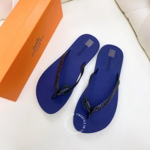 Dép Hermes màu xanh navy quai đen hàng hiệu cao cấp - Hình ảnh 2