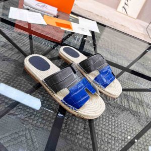 Dép cói nam Hermes quai xanh phối ghi hàng hiệu cao cấp - Ảnh 3