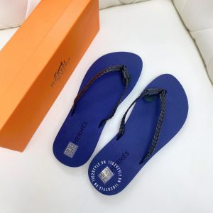 Dép Hermes màu xanh navy quai đen hàng hiệu cao cấp - Hình ảnh 3