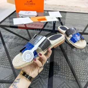Dép cói nam Hermes quai xanh phối ghi hàng hiệu cao cấp - Ảnh 5