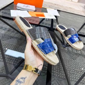Dép cói nam Hermes quai xanh phối ghi hàng hiệu cao cấp - Ảnh 6