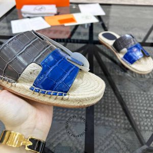Dép cói nam Hermes quai xanh phối ghi hàng hiệu cao cấp - Ảnh 7