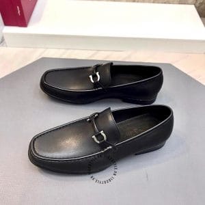 Giày Loafer Salvatore Ferragamo màu đen trơn logo bạc hàng hiệu - Hình ảnh 5