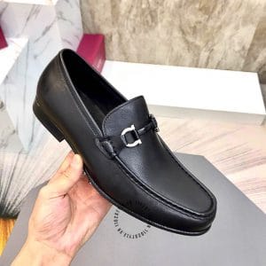 Giày Loafer Salvatore Ferragamo màu đen trơn logo bạc hàng hiệu - Hình ảnh 7