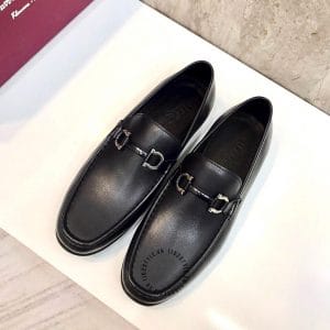 Giày Loafer Salvatore Ferragamo màu đen trơn logo bạc hàng hiệu - Hình ảnh 3
