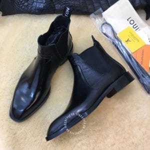 Giày Louis Vuitton cổ cao chelsea boot replica 1:1 màu đen bo chun - Ảnh 4