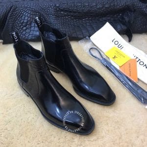 Giày Louis Vuitton cổ cao chelsea boot replica 1:1 màu đen bo chun - Ảnh 2
