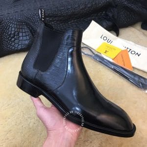 Giày Louis Vuitton cổ cao chelsea boot replica 1:1 màu đen bo chun - Ảnh 5