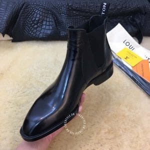 Giày Louis Vuitton cổ cao chelsea boot replica 1:1 màu đen bo chun - Ảnh 6