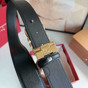 Thắt lưng Salvatore nam màu đen mặt khóa logo vàng - Hình ảnh 8