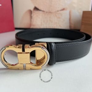 Thắt lưng Salvatore nam màu đen mặt khóa logo vàng - Hình ảnh 2
