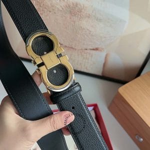 Thắt lưng Salvatore nam màu đen mặt khóa logo vàng - Hình ảnh 5